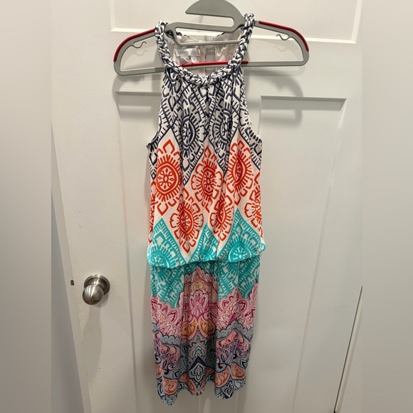 London Times Dresses & Skirts - London Times Multicolor Boho Halter Dress Braided Neck Size 4